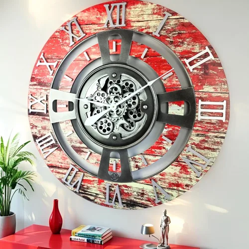 Vista 12 de ImprovingLife The Gears Reloj de pared con engranajes móviles reales línea Inglaterra (Verde Aguamarina, 24 pulgadas (60 cm))