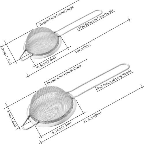 Vista 2 de Paquete de 2 coladores de malla fina, mini colador de acero inoxidable con asa para cocina, tamices de metal para colar té, matcha, cóctel, jugo
