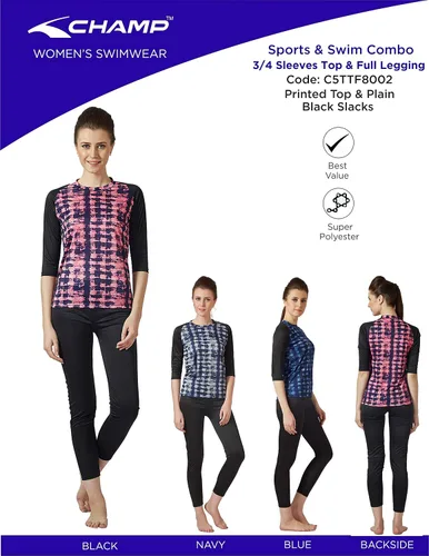 Vista 5 de Champ Traje de baño de dos piezas para mujer (mangas 34 y pantalones cortos)
