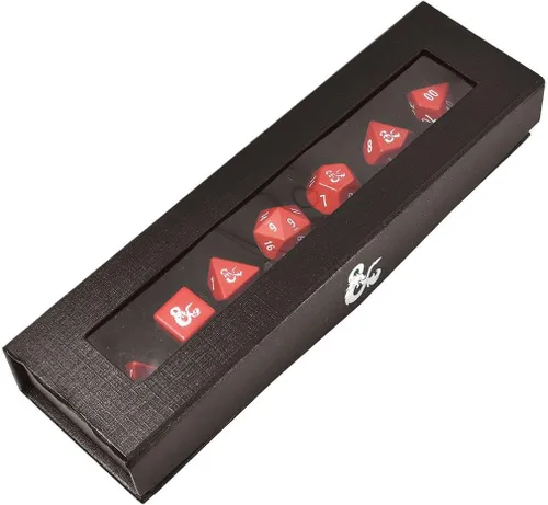 Vista 2 de Juego de dados RPG de metal pesado rojo y blanco para Calabozos y Dragones