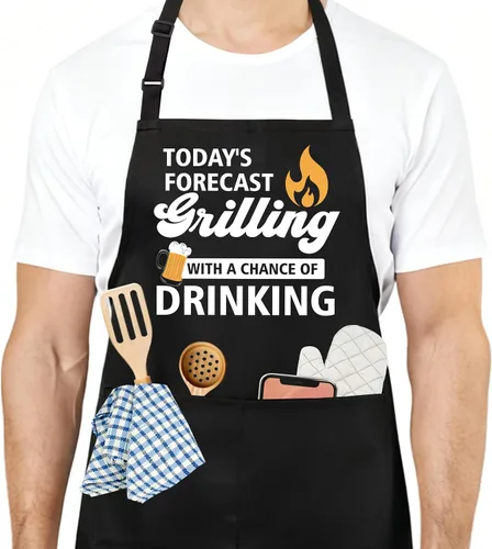 Vista 20 de Divertido delantal de cocina para mujeres y hombres, delantal de cocina para hornear con 2 bolsillos, lindo regalo de cumpleaños, Navidad, día