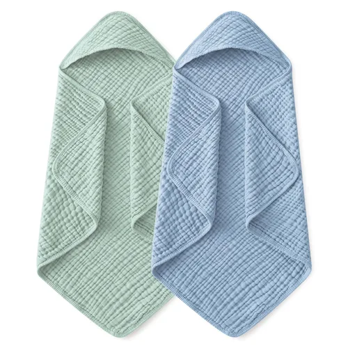 Vista 25 de Yoofoss - Paquete de 2 toallas de baño con capucha, 100% de muselina de algodón, para bebés y niños pequeños, suaves y absorbentes, esenciales
