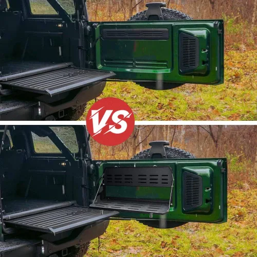 Vista 3 de Mesa plegable para puerta trasera de Ford Bronco, mesa plegable de acero para puerta batiente, estante de carga negro compatible con Ford Bronco