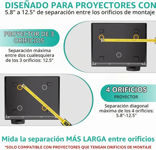 Vista 2 de WALI Soporte de techo para proyector, soporte universal para proyector de perfil bajo con brazos retráctiles y función de ajuste múltiple Blanco