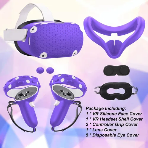 Vista 4 de Accessories Compatible with Oculus Quest 2 Silicone Touch Controller Grip Cover, Face Cover, Headset Shell Cover, Protective Lens Case, Disposable
