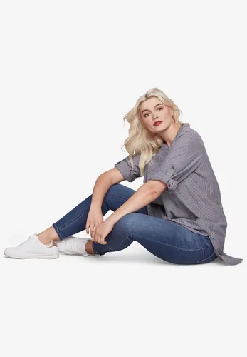 Vista 4 de Ellos Túnica Henley a rayas de talla grande para mujer, blusa larga con leggings