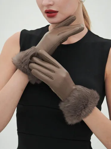 Vista 2 de YISEVEN Guantes de piel de cordero con pantalla táctil para mujer