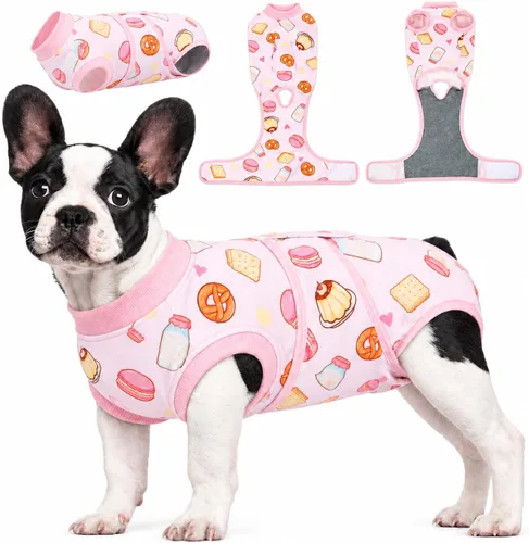 Vista 23 de Kuoser Traje de cirugía para perro, cómodo traje de recuperación para perras, mameluco protector posoperatorio, alternativa suave al cuello E