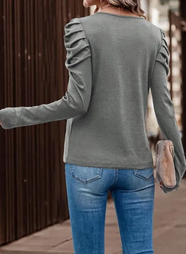 Vista 4 de Dokotoo Blusas y blusas sueltas de manga larga abombadas con cuello en V para mujer