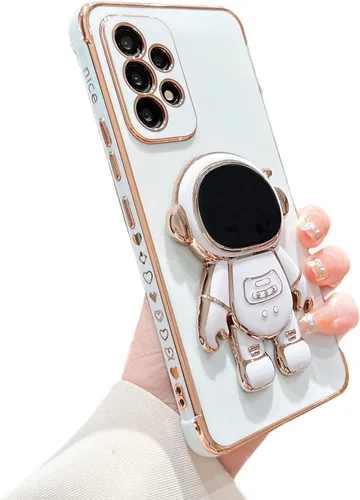 Vista 28 de phylla para Samsung Galaxy A12 Funda de Teléfono con Soporte Oculto de Astronauta Chapado en Oro de Lujo Lindo Astronauta Lateral Lindo