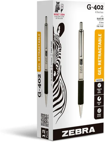 Vista 13 de Zebra Pen STEEL G-402 - Bolígrafo de gel retráctil, punta fina de 0.020 in, tinta negra suave, tinta de secado rápido para evitar manchas ni