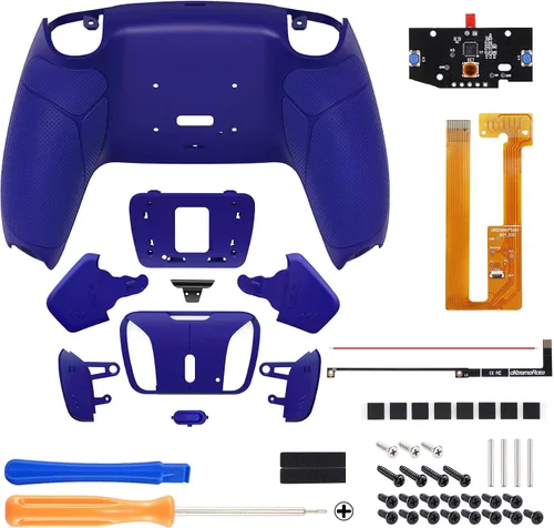 Vista 3 de eXtremeRate Cobalt Blue Rubberized Grip Programable RISE4 Remap Kit for PS5 Controller BDM-030 040 050, Upgrade Board & Redesigned Back Shell & 4