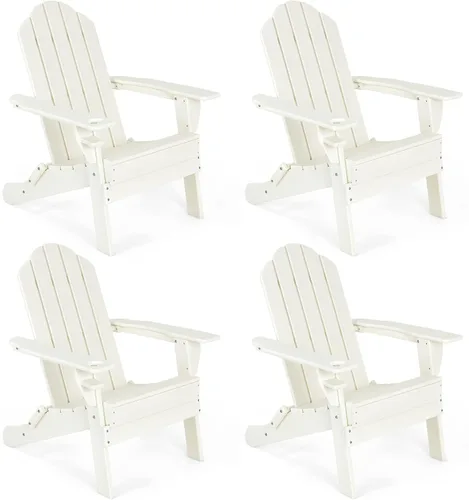 Vista 19 de Giantex Adirondack - Silla plegable para exteriores, silla de patio resistente a la intemperie de HDPE con soporte integrado para tazas, silla