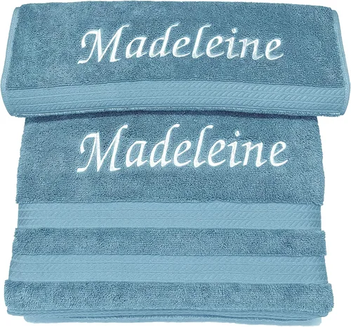 Vista 3 de Liberty21 Toallas de baño y manos bordadas de lujo, 100% algodón. Toallas bordadas personalizadas con monogramas. El juego incluye 1 toalla de baño