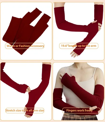 Vista 67 de Guantes cálidos de cachemira de brazo largo para mujer, guantes de invierno acogedores sin dedos, calentadores de brazos suaves, gran regalo