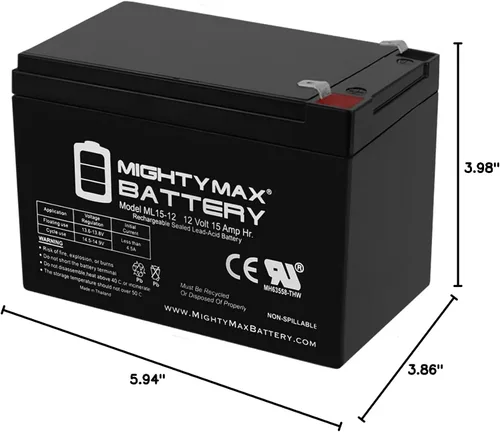 Vista 8 de Mighty Max Battery Batería de repuesto 12V 15AH F2 para Peg Perego Thundercat HP 233