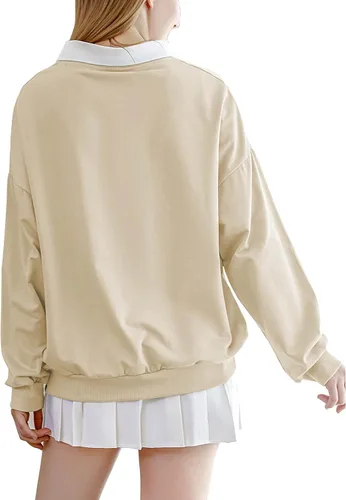 Vista 4 de Sudadera casual de skate de rana para mujer, manga larga, cuello con bolsillo, para adolescentes y niñas