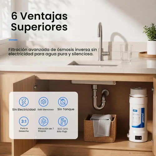 Vista 2 de Purewell Sistema de filtro de agua de ósmosis inversa sin tanque U01 800
