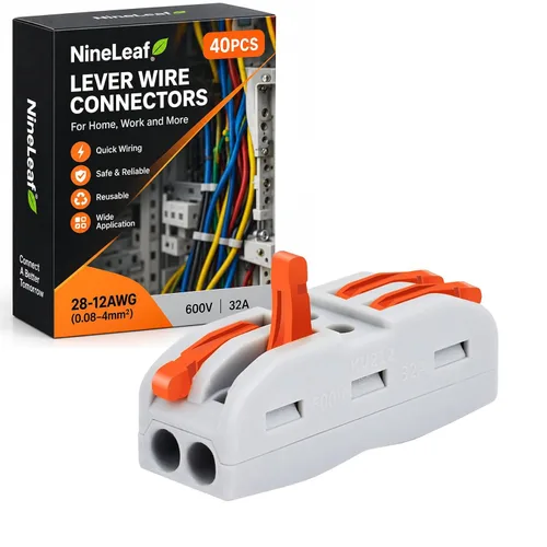 Vista 38 de Nineleaf Conectores de cable, conectores de cable eléctrico rápido de empuje, 32A 600 voltios, empalmes en línea de 2/3 circuitos, 28 a 12 awg, 2