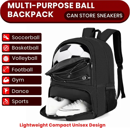 Vista 5 de Hsmihair - Mochila de fútbol juvenil - Mochila para fútbol y baloncesto, con compartimento para pelota y tacos separados
