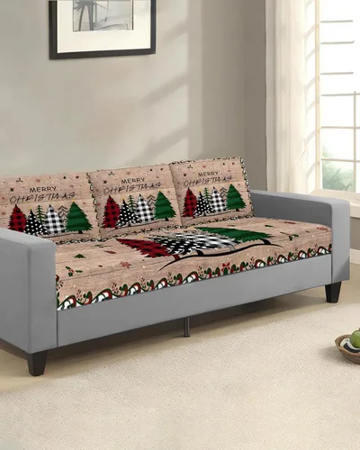 Vista 2 de Fundas de cojín elásticas para sofá de árbol de Navidad, seccionalindividualLT, funda para muebles con parte inferior elástica, diseño de copos