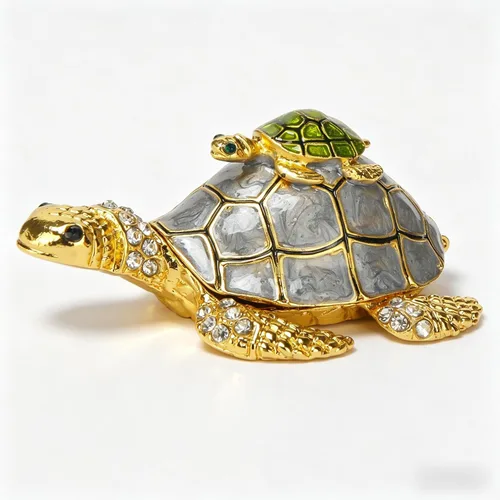 Vista 6 de Caja de joyería decorativa con bisagras en forma de tortuga marina, con figura de estrella de mar