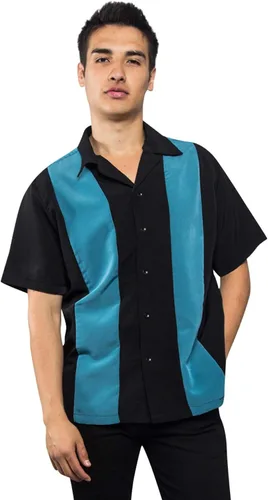 Vista 5 de G-Style USA Camisa de boliche de guayabera de dos tonos con botones a rayas para hombre