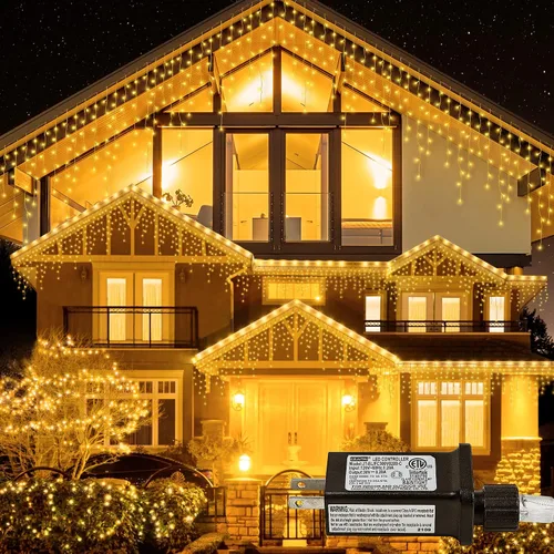 Vista 10 de Luces de Navidad para exteriores Luces de Carámbano 300 LED, 33 pies, 8 modos, luces de cadena colgantes de hadas conectables con enchufe de 30 V
