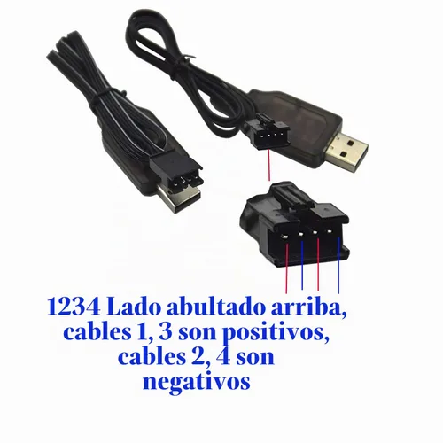 Vista 2 de Blomiky Paquete de 2 cables de cargador de batería de litio de 7.4 V/2 x 3.7 V 400 mA con enchufe SM-4P de 4 pines para versión antigua UDI001