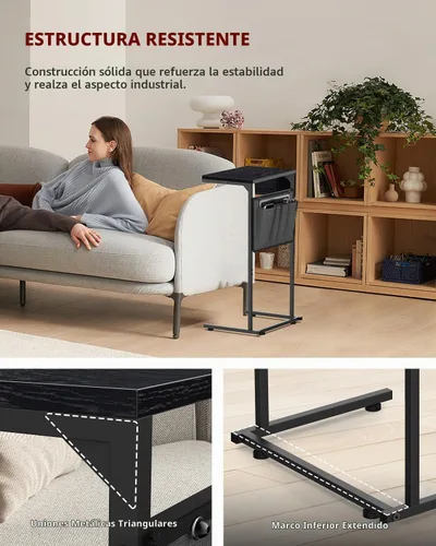 Vista 7 de Vantic - Mesa auxiliar en forma de C, mesa lateral pequeña para sofá y reclinable, bandeja deslizable debajo del sofá con bolsa de almacenamiento