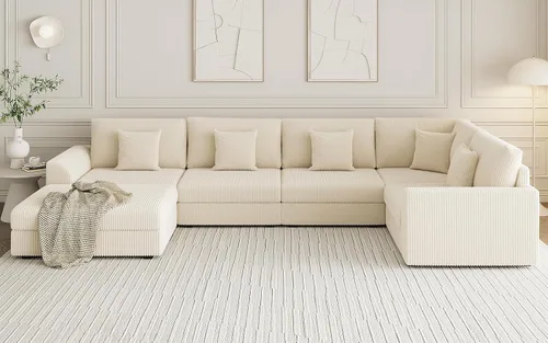 Vista 9 de Sofá seccional modular de 146", en forma de U de gran tamaño, sofá cama convertible, asiento profundo cómodo sofá nube con otomana y 5 almohadas