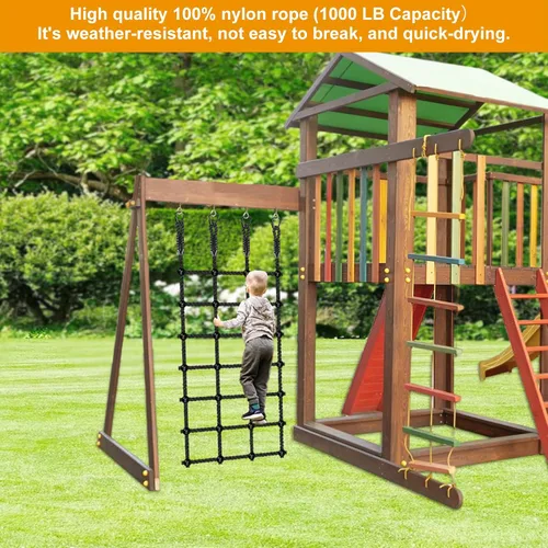 Vista 2 de Red de carga de escalada para niños al aire libre, 30 x 75 pulgadas, red de escalada resistente sin nudos para juego de columpios, casa de árboles