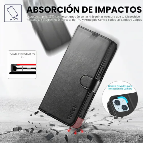 Vista 6 de TUCCH Funda tipo cartera para iPhone 15 Plus (6.7") 2023, 4 tarjeteros, color negro