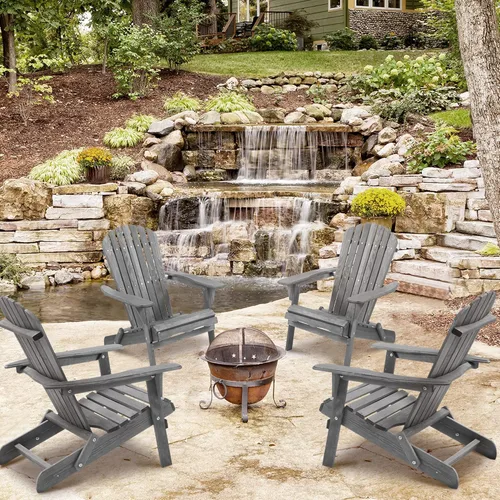 Vista 2 de Juego de 2 sillas Adirondack de madera para exteriores, sillas plegables para jardín, césped, patio, piscina, color gris S4-gris