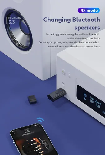 Vista 4 de 5.3 transceptor 2 en 1 receptor BT, adaptador Bluetooth USB, adaptador de audio inalámbrico, baja latencia, alimentación por USB para PC