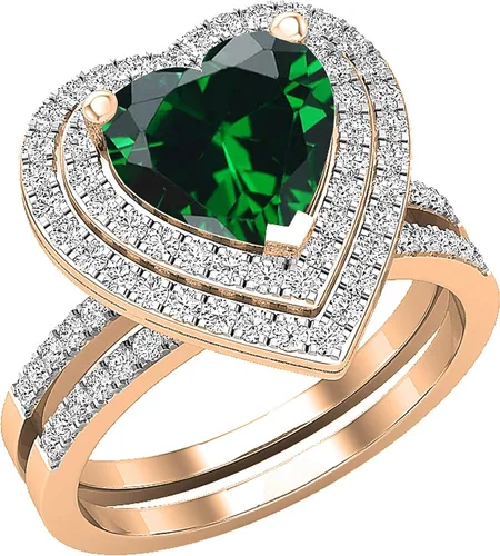 Vista 46 de Dazzlingrock Collection Juego de anillos de compromiso de doble halo con diamantes naturales redondos y piedras preciosas creadas en laboratorio