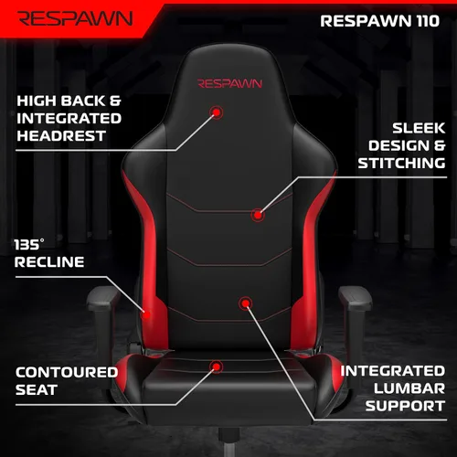 Vista 3 de Respawn Silla de juegos 110, silla de oficina ergonómica con reposacabezas Rojo