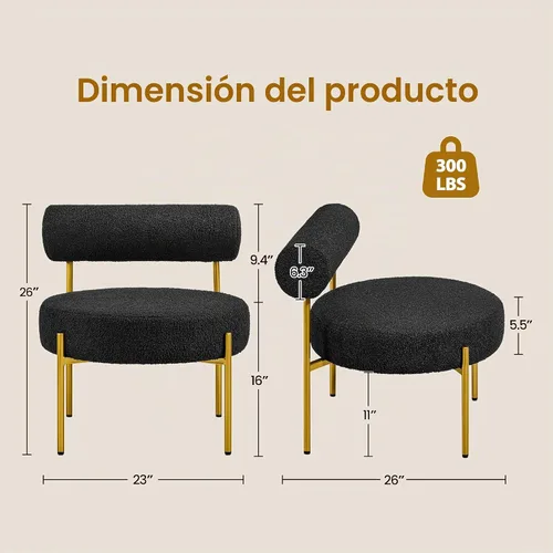 Vista 3 de Yaheetech Silla de tocador moderna acolchada con patas doradas para dormitorio, sala de maquillaje, oficina en casa, negro
