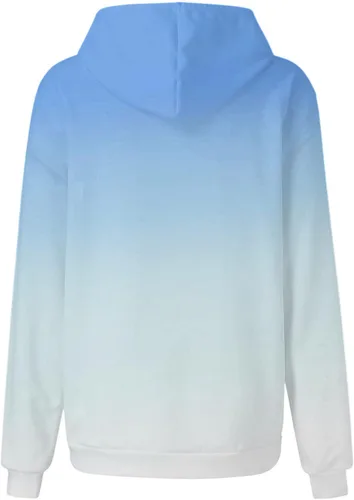 Vista 3 de Sudadera de gran tamaño para mujer, con capucha de color degradado, manga larga, suéter de otoño con bolsillo
