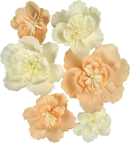 Vista 5 de Flores de papel crepé para fiesta de cumpleaños, telón de fondo floral, decoración de habitación del bebé, paquete de 6 (naranjas)