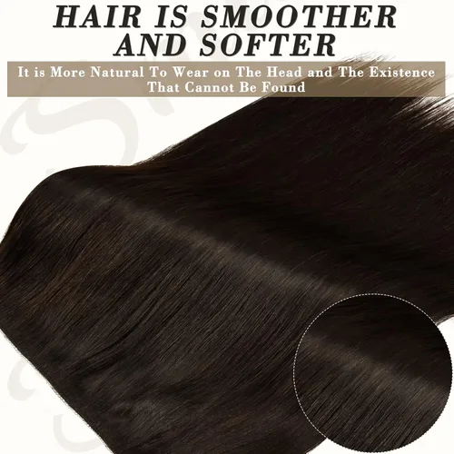 Vista 2 de Extensiones de cabello humano con alambre invisible, 16 pulgadas, 3.43 onzas, extensiones de cabello lacio natural con hilo transparente