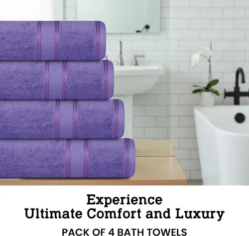 Vista 3 de Casa Lino Juego de 4 toallas de baño color lavanda (54 x 27 pulgadas) – Juego de toallas de baño grandes – Toallas de baño 100% algodón para baño
