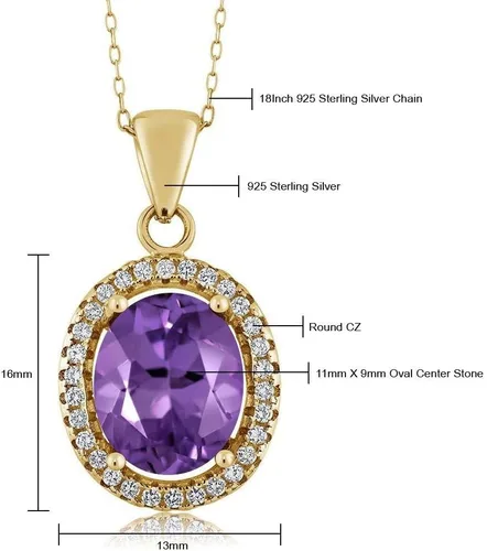 Vista 56 de Gem Stone King Collar con colgante de plata chapada en oro amarillo de 18 quilates de 0.433 x 0.354 in con piedra natal ovalada para mujer