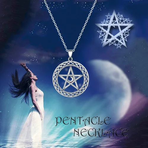 Vista 6 de YFN Collar de pentáculo de pentagrama de plata de ley, collar con colgante de pentáculo, collar con colgante de pentáculo, estrella celta, luna