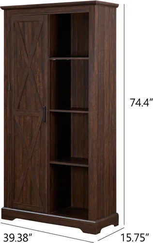 Vista 4 de Armario de almacenamiento alto para bufé, estantería rústica de madera, vitrina de despensa de granja con estantes ajustables, muebles de cocina