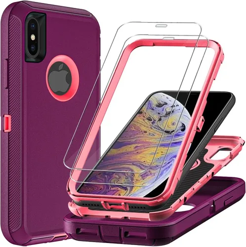 Vista 11 de Funda para iPhone Xs Max con 2 protectores de pantalla de vidrio templado, grado militar 3 en 1, resistente a prueba de golpes, caídas y polvo