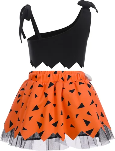 Vista 3 de IDOPIP Disfraz de Bam Bam para niños, disfraz de cavernícola, de la edad de piedra para niña, niño, Halloween, cosplay, sesión de fotos, 6M-6T