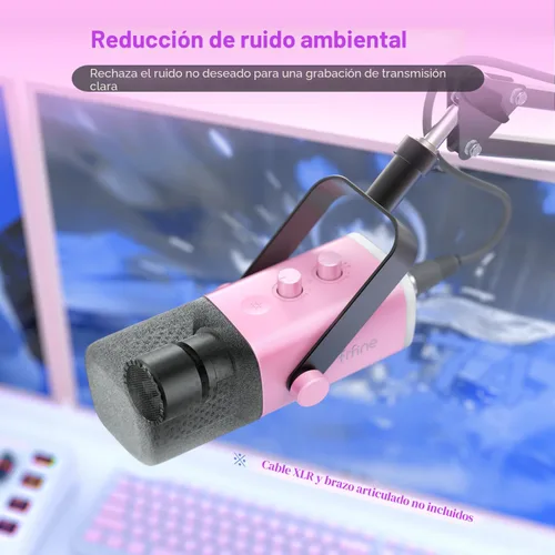Vista 6 de FIFINE - Micrófono XLR/USB de PC para grabación de juegos con conector para auriculares, botón de silencio, RGB dinámico, de transmisión para Rosa