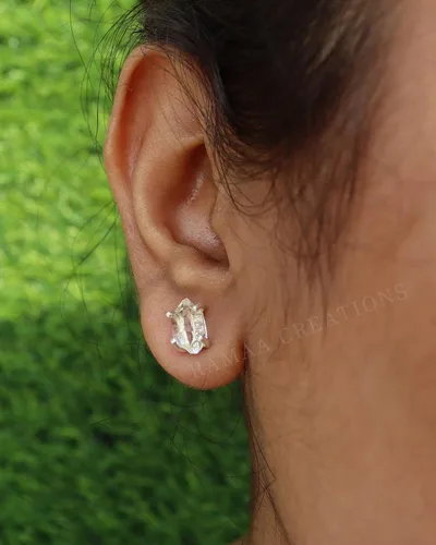 Vista 9 de Pendientes de diamante Herkimer crudo Aretes de diamante Herkimer de 4 puntas Joyas hechas a mano Plata de ley 925