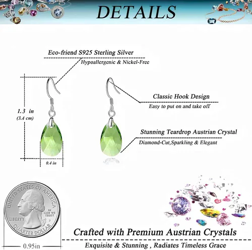 Vista 47 de Aretes colgantes de cristal austriaco con forma de lágrima para mujer, joyería hipoalergénica de plata de ley 925